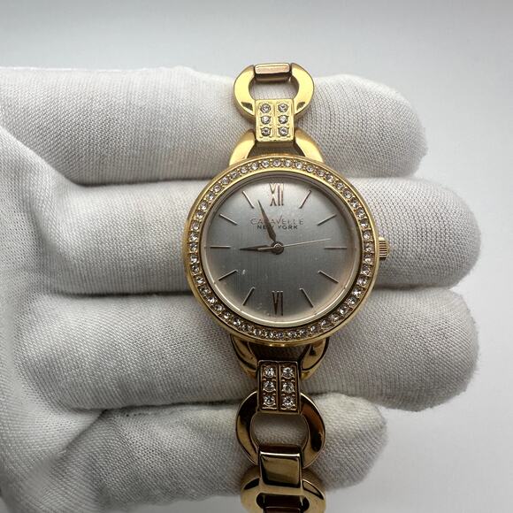 Caravelle New York Rose Gold Tone Crystal Bezel Bracelet Watch Roman Dial 44L163 main image 9